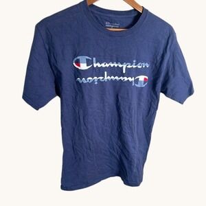 Champion Mens T Shirt Navy Blue Classic‎ Logo Graphic Tee Size M